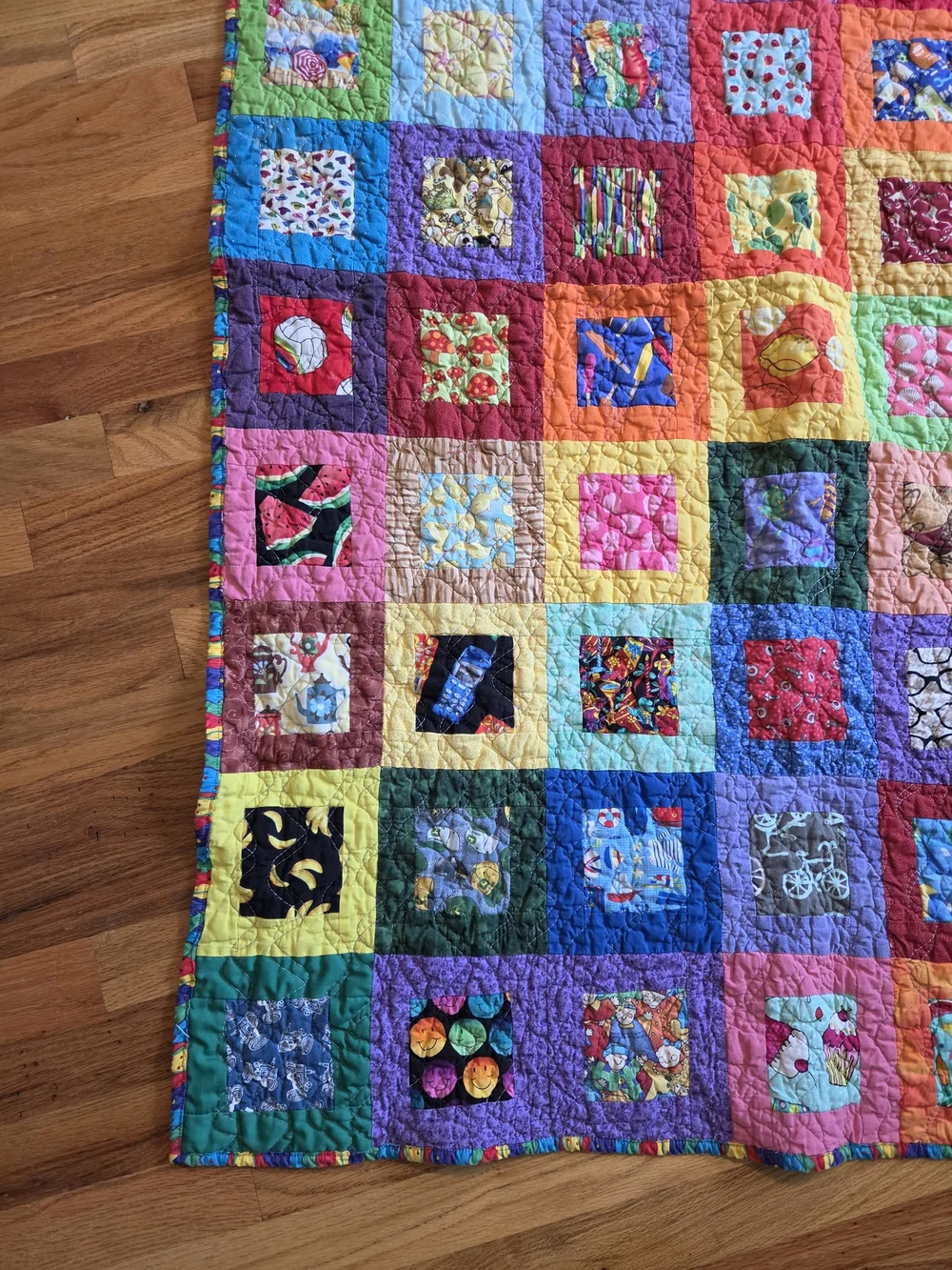 Colorful Patchwork Quilt Kids Happy Hearts Handmade Lap Size